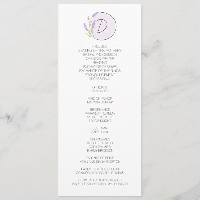 Lavender Monogram Wedding Programme (Front)