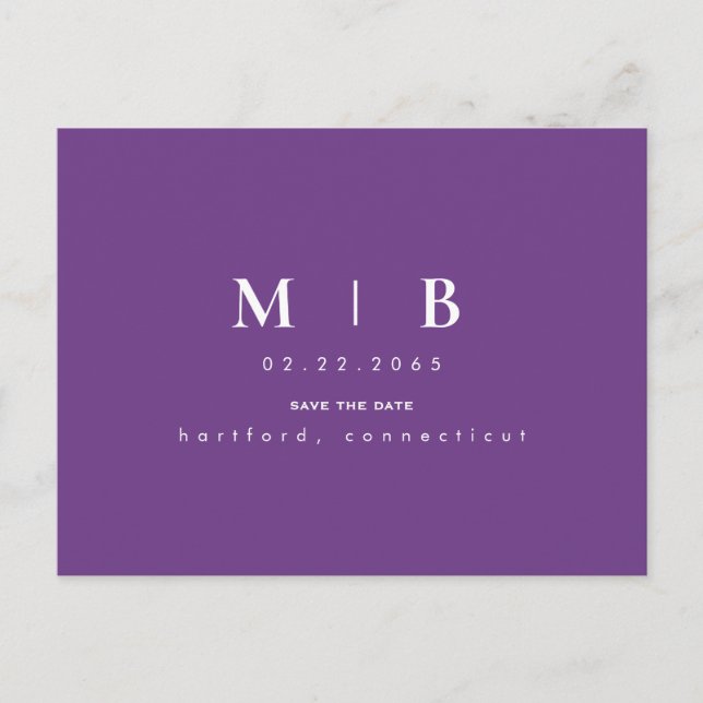 Lavender Monogram Wedding Save the Date  Postcard (Front)