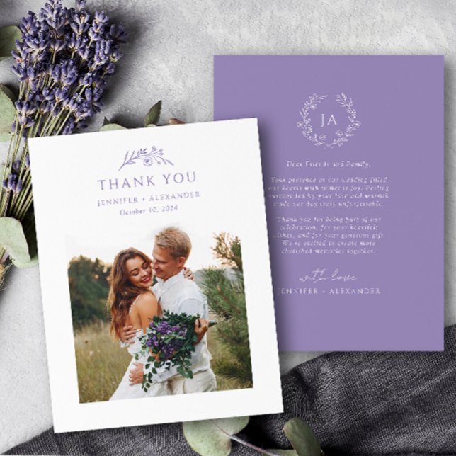 Lavender Monogram Wedding Thank You Card (Creator Uploaded)