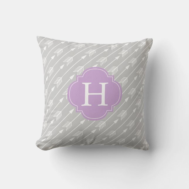 Lavender Monogrammed Arrows Pattern Cushion (Front)