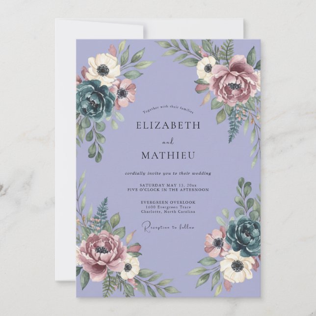 Lavender Moody Vintage Wedding Invitation (Front)