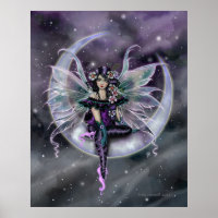 Lavender Moon Fairy on Crescent Moon Fantasy Art