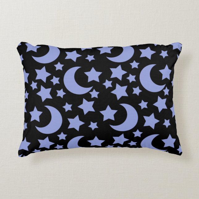 Lavender Moons and Stars Celestial Pattern Decorative Cushion (Front)