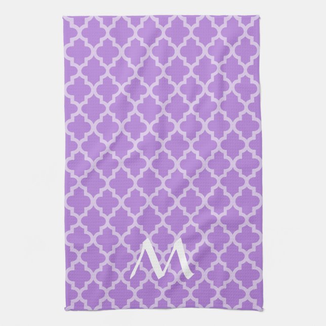 Lavender Moroccan Moods Quatrefoil with Initial Tea Towel (Vertical)