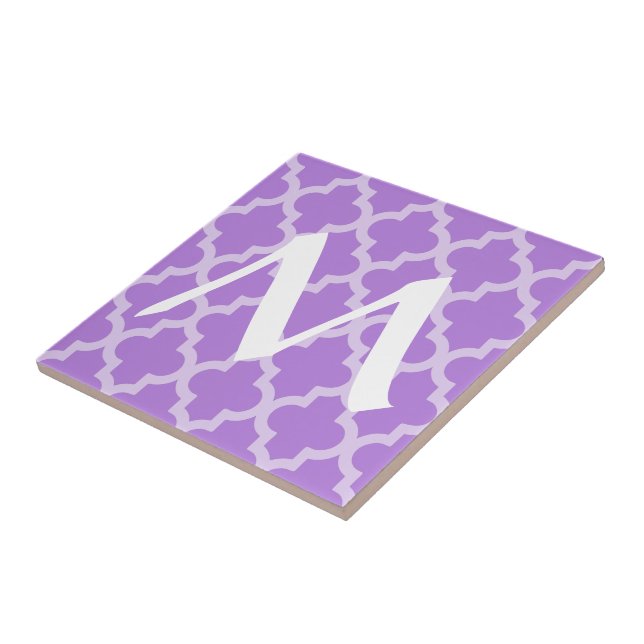 Lavender Moroccan Moods Quatrefoil with Initial Tile (Side)