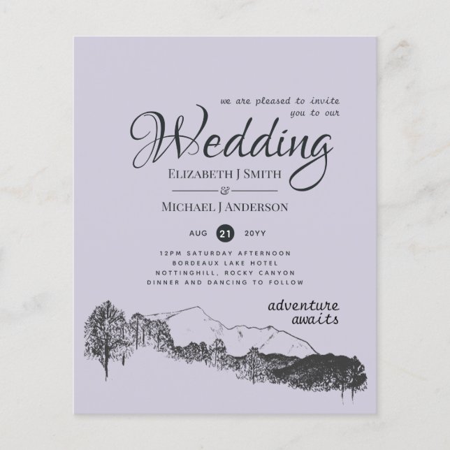 Lavender Mountain Adventure Wedding Budget Flyer (Front)