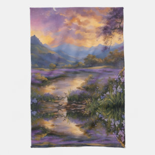 Lavender Mountain Valley at Dawn Tea Towel