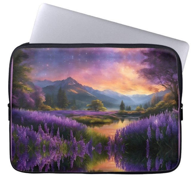 Lavender Mountain Valley at Daybreak Laptop Sleeve (Front)