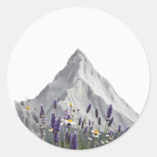 Lavender Mountain with Wildflowers Classic Round Sticker