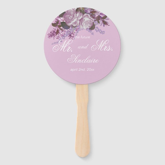 Lavender Mr. and Mrs. Photo Wedding Hand Fan (Front)