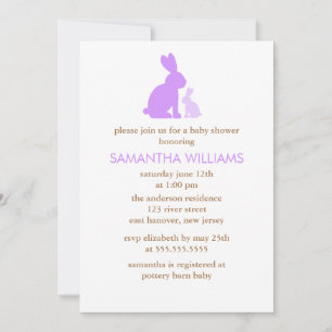 Lavender Mum and Baby Rabbit Baby Shower Invitation