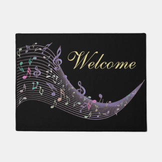 Lavender Music Notes Design Black Welcome Mat