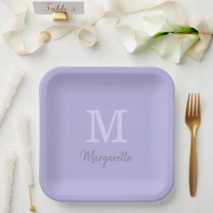 Lavender  Name and Initial Monogram Paper Plates