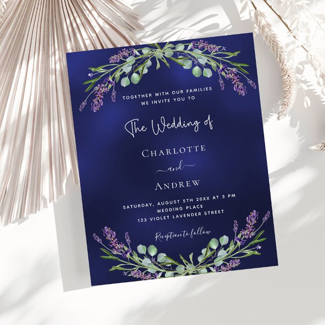 Lavender navy blue budget wedding invitation (Creator Uploaded)