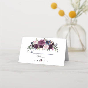 Lavender Navy Blue Floral Bloom Table Number Place Card