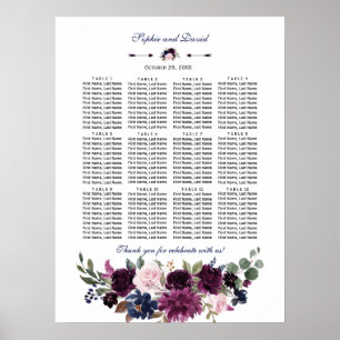 Lavender Navy Blue Floral Wedding Seating Chart