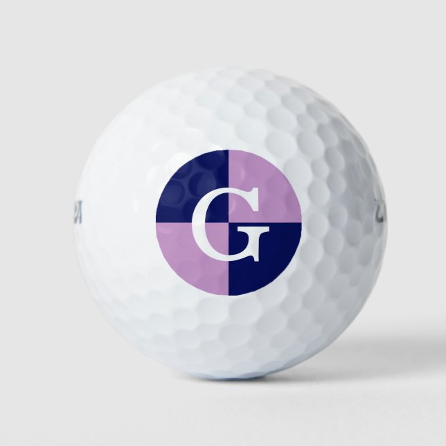 Lavender Navy Blue LG Chequered Monogram Golf Balls (Front)