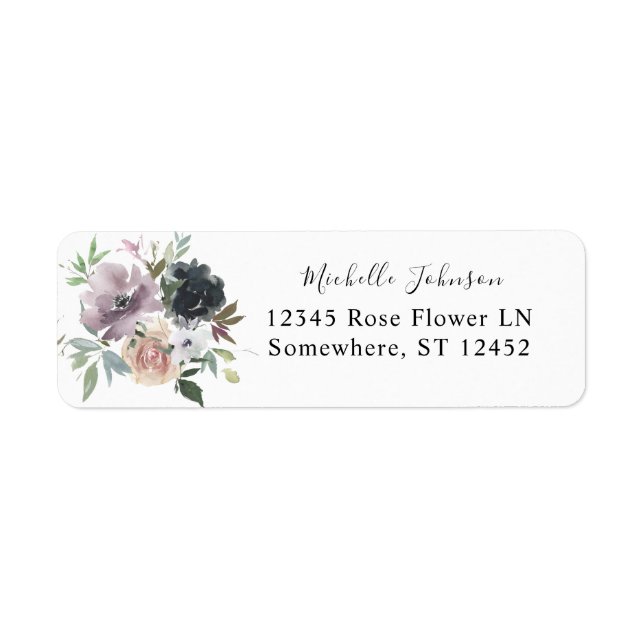 Lavender, Navy Blue, Pink Floral Return Address (Front)