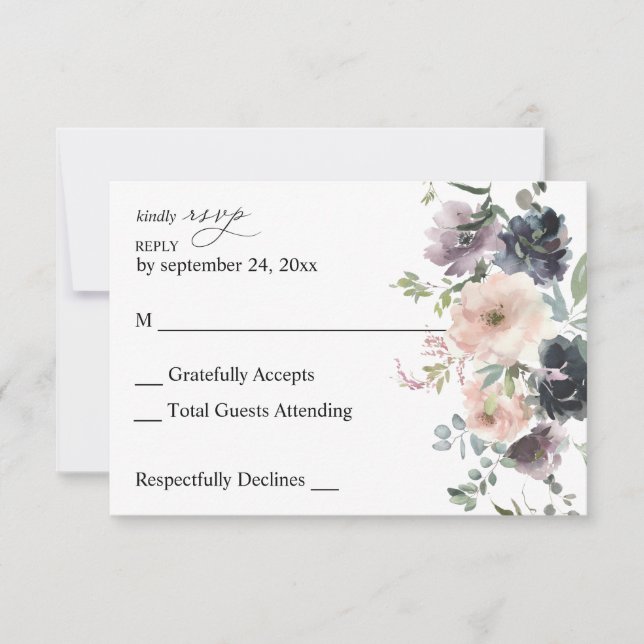 Lavender, Navy, & Blush Pink Fall Floral no Meal RSVP Card (Front)