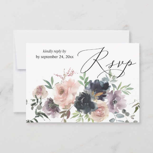 Lavender, Navy, & Blush Pink Fall Floral with Meal RSVP Card (Front)