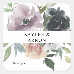 Lavender, Navy, Blush Pink Floral Thank You 2 Square Sticker