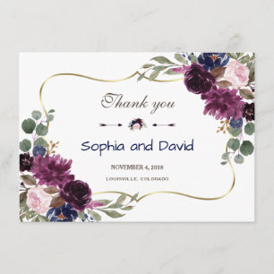 Lavender Navy Gold Floral Bloom Wedding Thank you