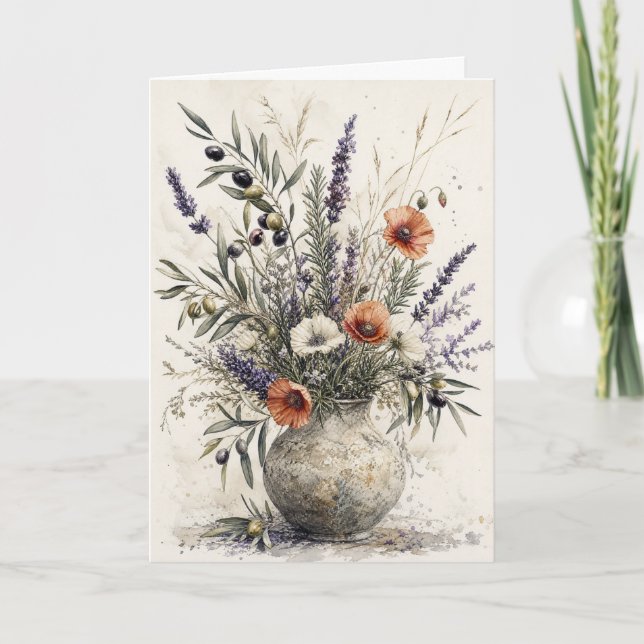 Lavender & Olive Botanical Greeting Mediterranean  Card (Front)