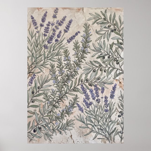 Lavender Olive Botanical Pattern Poster (Front)