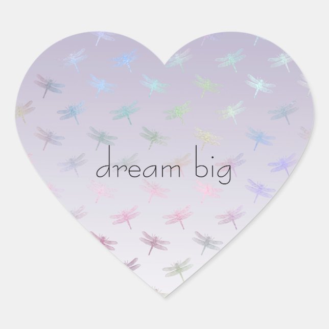Lavender Ombre Rainbow Dragonflies Heart Sticker (Front)