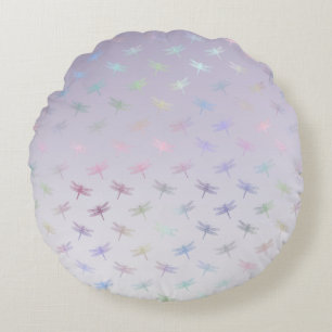 Lavender Ombre Rainbow Dragonflies Round Cushion