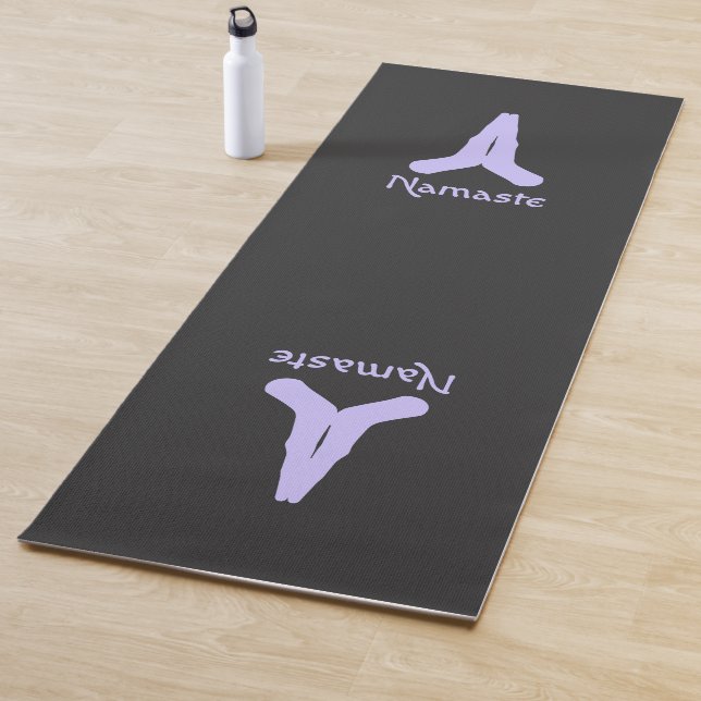 Lavender on Black Namaste Mudra Hands Yoga Mat (In Situ)