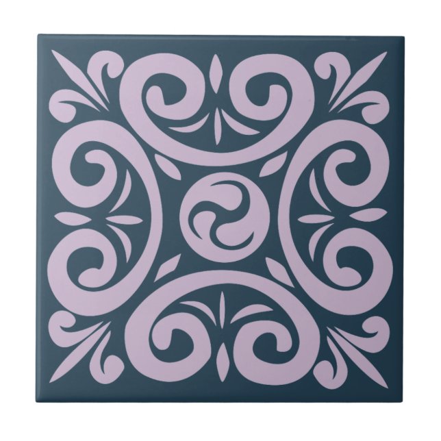 Lavender on Blue Intricate pattern Tile (Front)