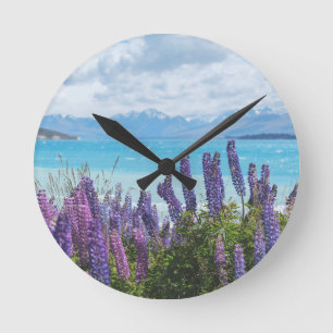 lavender on the lake shore round clock