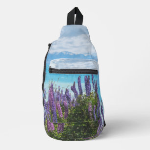 lavender on the lake shore sling bag