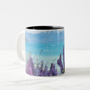 lavender on the lake shore Two-Tone coffee mug
