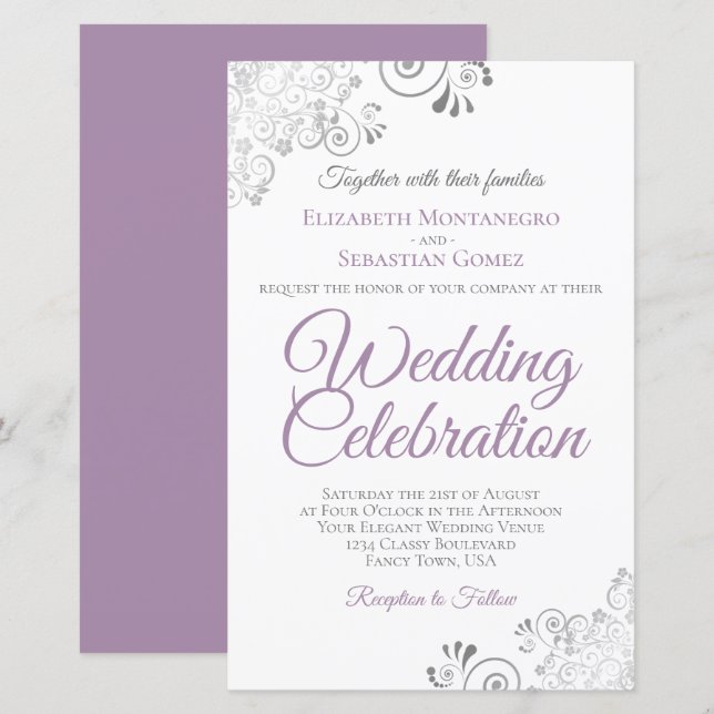 Lavender on White BUDGET Wedding Invite Large (Front/Back)