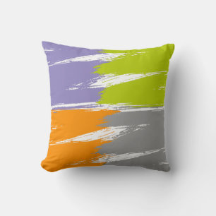Lavender Orange Grey Lime White Brush Stroke Paint Cushion