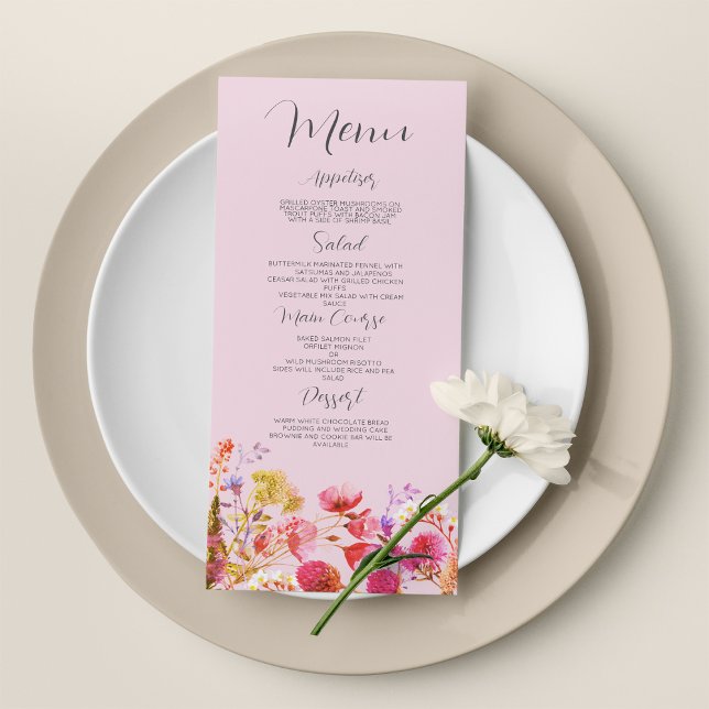 Lavender Orange Pink Yellow Floral Wedding Menu (Lavender Orange Pink Yellow Floral Wedding Menu )