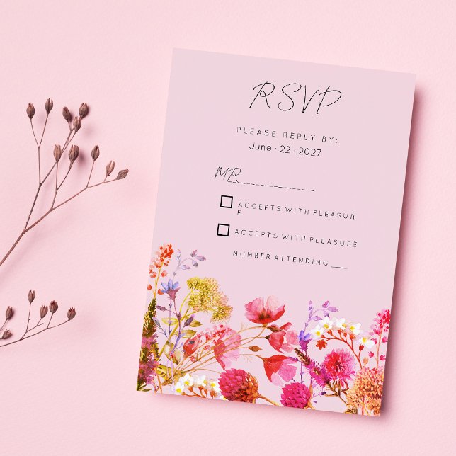 Lavender Orange Pink Yellow Summer Floral RSVP  Invitation (Lavender Orange Pink Yellow Summer Floral RSVP )