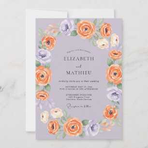 Lavender Orange Ranunculus Eucalyptus Wedding Invitation