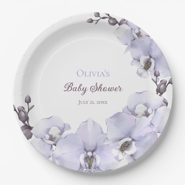 Lavender Orchid Baby Shower Paper Plates - Floral  (Front)