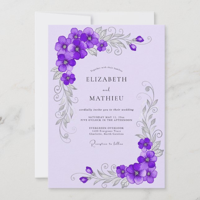 Lavender Ornate Spring Wedding Invitation (Front)