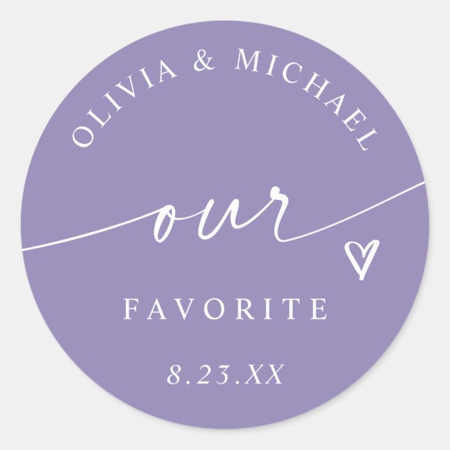 Lavender Our Favorite Wedding Treat Bag Classic Round Sticker (Front)