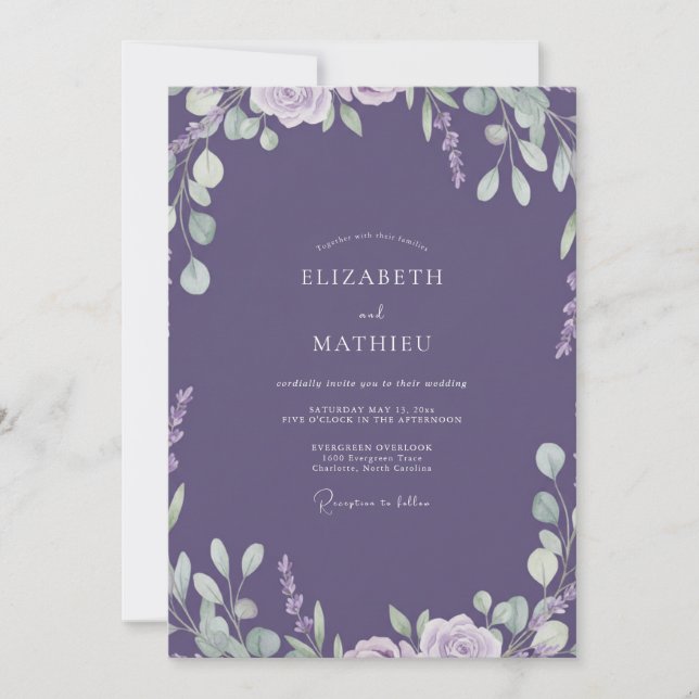 Lavender Painted Leaf Wedding Invitation (Front)