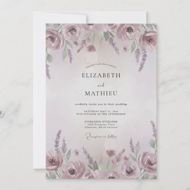Lavender Painted Ranunculus Wedding Invitation (Front)