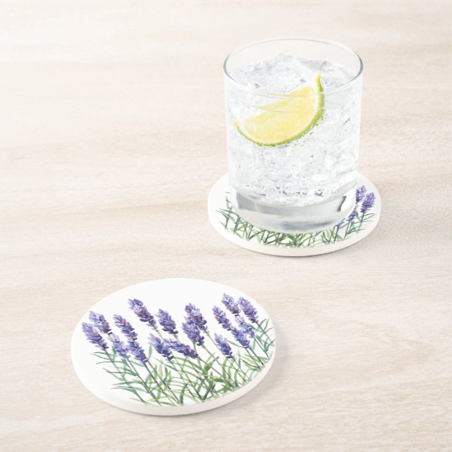 Lavender painted with watercolors coaster (Side)