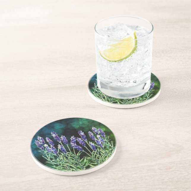 Lavender painted with watercolors coaster (Side)