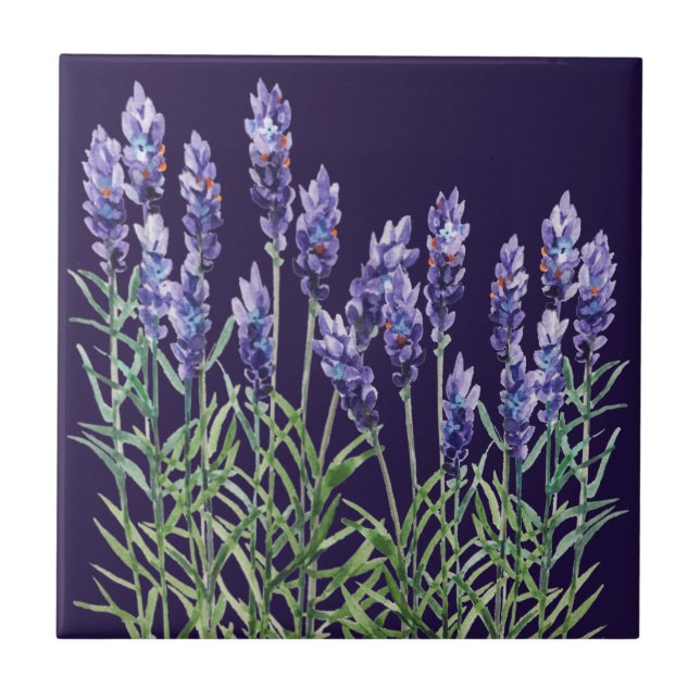 Lavender painted with watercolors  tile (Front)