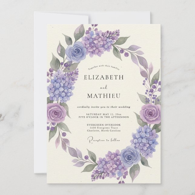 Lavender Painterly Flourish Wedding Invitation (Front)