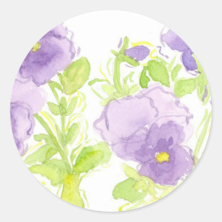 Lavender Pansy Watercolor Cottage Garden Classic Round Sticker